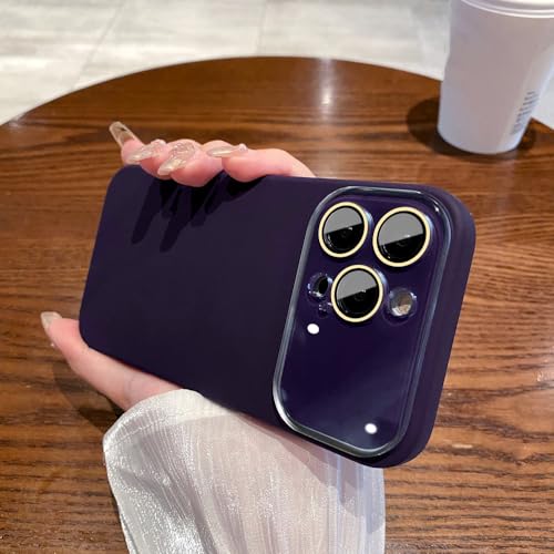 Coque en silicone liquide pour iPhone 14 avec une protection caméra élégante violet foncé