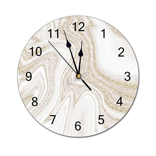 Modern Round Wall Clock Modern Chic White Marble Gold Glitter Pvc Wall Clocks For Kitchen, Office, Retro Hanging Clock, 12 Inches #TOP4