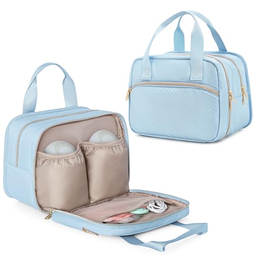 Image of Fasrom Wearable Breast Pump Bag with Cooler Compatible with Momcozy, Medela and Elvie Pumps, Portable Pump Carrying Case for Working Moms, Blue