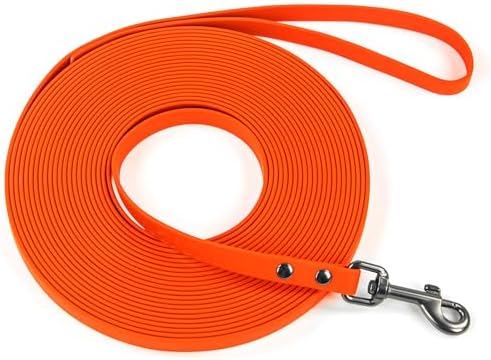 Wolfone Schleppleine 10m für Hunde, wasserdicht und robust in Orange | 360° drehbarer Karabiner – verdrehsicher, robust & reißfest. Für kleine bis große Hunde. Bequemer Griff für T