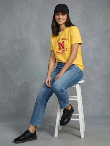 Image of NOBERO 100% Cotton T-Shirts for Women Stylish | Regular Fit | Graphic Printed T Shirts for Women 180 GSM Combed Cotton | Crew Neck Half Sleeve