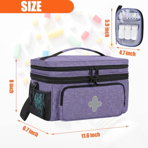 Image of GDNasist Medicine Storage Bag, Medical Bag Pill Bottle Organizer Empty | Medication Travel Carrying Bag for Emergency with Small Portable Pouch, First Aid Box for Travel and Home Storage, Purple