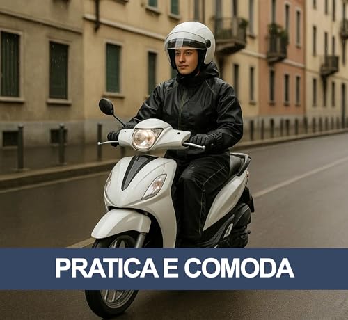 Auto Accessori Lupex Regendichte und winddichte schwarze Motorradkombination mit vollständigem Set, Regenjacke und Regenhose mit versteckter Kapuze, PVC-Größe, unisex für Damen und Herren, Schwarz