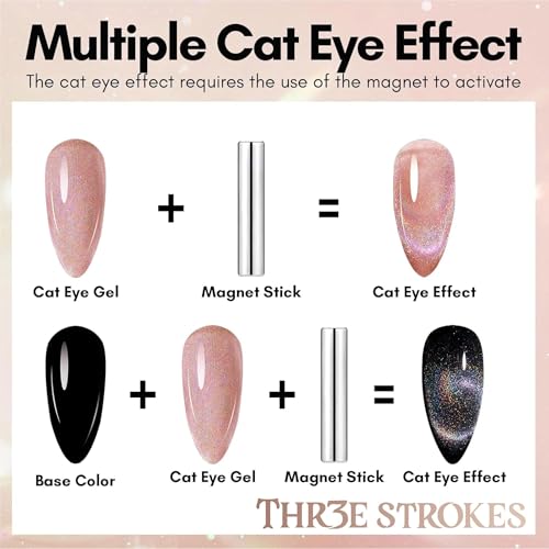 Image of THR3E STROKES 9D Glitter Cat Eye Gel Magnetic Shimmery Finish Nail Polish Art Manicure DIY at Home Soak Off UV Gel 7.5ML (CE6, 7.5ML)