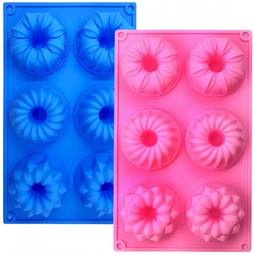 Accfore 2 Pack Silicone Cake Moulds, Doughnut Maker Silicone Baking Tray Cupcake Muffin Molds Mini Cake Pan for Coffee Cake Cupcake Brownie