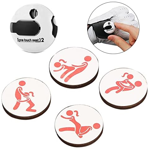 Weilaike 4Pcs Golf Ball Markers Assorted Patterns,1Pcs Mini Golf Hat Clip with Reset Score Counter,for Adult Humor Men Women,Wooden Personalized Markers,Premium Gifts(5Pcs) Cover