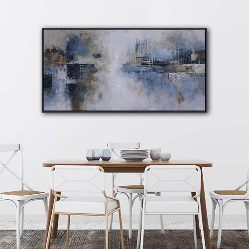 Image of AJAZIKO Abstract Canvas Wall Art, Blue Wall Art for Living Room Modern Artwork for Walls, Pictures for Above Bed, Large Decor for Bedroom and Office Contemporary Wall Decor 20x40IN