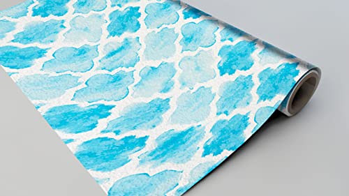 Image of DWELLSINDIA Light Blue Moroccan Geometric Wallpaper for Wall Decoration | Self Adhesive Peel & Stick, Thick Textured Premium Paper | Waterproof, Scratch Resistant | Kitchen & Bedroom | 41 x 244 cm