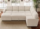 HONBAY 106.2 Inch U-Shaped Sectional Sleeper Sofa with Pull-Out Bed & Storage Ottoman, 7-Seater Sectional Sofa for Living Room, Pet-Resistant Corduroy Couch, Beige
