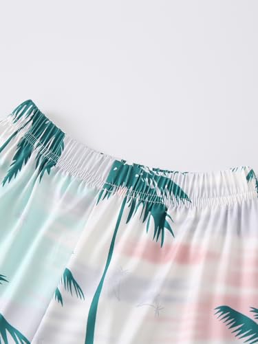 Image of Boy Shorts Sets Summer Hawaii Outfit Palm Print Short Sleeve T-Shirt and Drawstring Cotton Shorts with Pockets