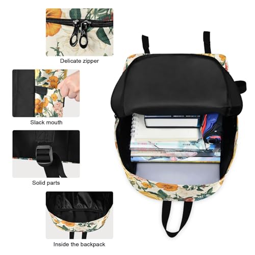 Backpack Lunch Box Set Large Capacity Travel Backpacks and Insulated Lunch Bag for Commute Hiking Picnic Vintage Florals Print3
