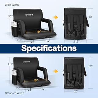 VIVOHOME Reclining Stadium Seats with Back Support and Cushion, 2 Pack Portable Padded Bleacher Chairs with Armrest and Cup Holder, Comfortable for Various Sports Events