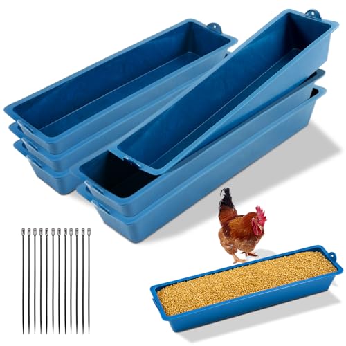 Maxdot 6 Pack Chicken Feeder Trough Removable Plastic Poultry Feeding Equipment Bucket for Chick Quail Duck Pigeons Removable Hanging Chicken Feed Trough 16.5 Length