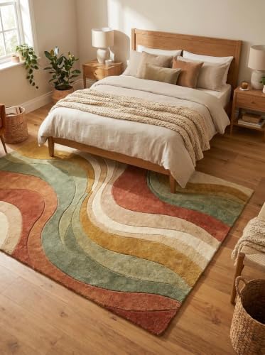 Image of Hand Tufted Premium Wool Abstract Wavy Pattern Carpet for Living Room, Bedroom, Office & Home Decor Size 12x18 Feet