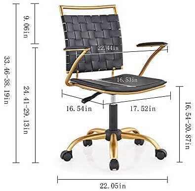 Miniatura 2 de Silla de oficina moderna de cuero, color dorado y negro, bonita silla de conferencias con respaldo medio con ruedas y brazos, cómoda silla giratoria