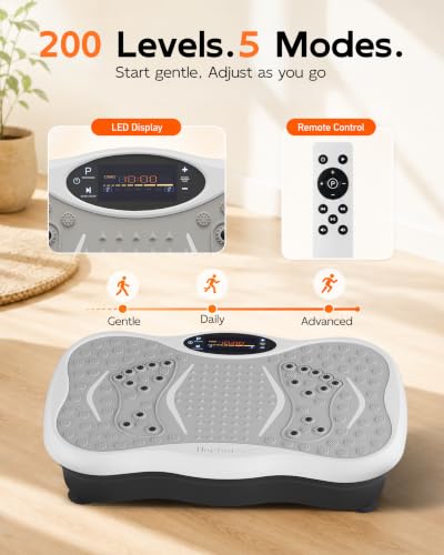 Image of Vibration Plate Exercise Machine for Lymphatic Drainage, 200 Speeds Vibrating Fitness Platform for Full Body Workout and Weight Loss, 300 Lbs Capacity with Resistance Bands for Women Men