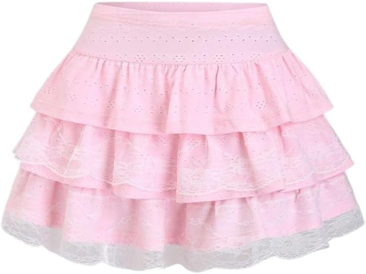 Women's Casual Low-Rise Ruffle Hem Knitted Mini Skort A-Line Puff Skirt for Spring Summer