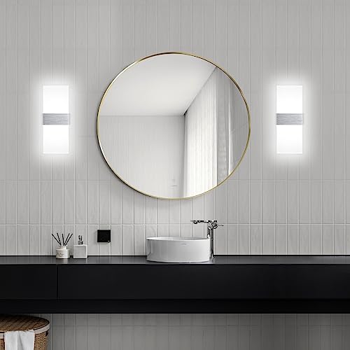 LED Wall Lights Indoor Dimmable Wall Lamp Wall Sconce Up Down Wall Lighting Modern 12W Acrylic for Bedroom Living Room Corridor Silver, Cool White(2 Pack) - Image 6