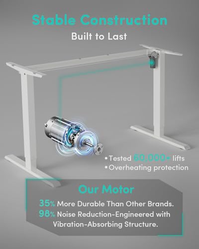 FEZIBO Electric Standing Desk For Gaming 120 * 60 cm Heigh Adjustable Stand up Table with digital display controller, Sit Stand Home Office Desk with Splice Board, White Frame/Oak Top - Image 5