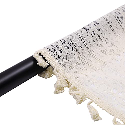 Boho-Crochet-Window-Tiers-Curtains-Cafe-Beige-Floral-36-Inch-Long-Kitchen-Curtain-with-Tassels-Sheer-Hallow-Knitted-Vintage-Chic-Short-Farmhouse-Window-Treatment-Single-Panel Boho Crochet Window Tiers Curtains Cafe Beige Floral 36 Inch Long Kitchen Curtain with Tassels Sheer Hallow Knitted Vintage Chic Short Farmhouse Window Treatment Single Panel