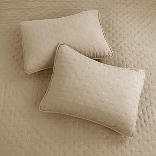 Cloud Oversized King Quilt Sets with Pillow Shams, Beige California Cal King Size Lightweight Soft Coverlet Bedspread, Tan Cream Thin Bedding Set, 3 Pieces, 118x106 inches