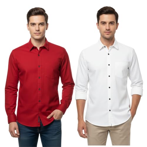 Image of Arvest Men?s Cotton Regular Fit Full Sleeve Shirt Combo Soft Breathable Fabric with Button-Down Collar and Chest Pocket Suitable for Office and Outfits