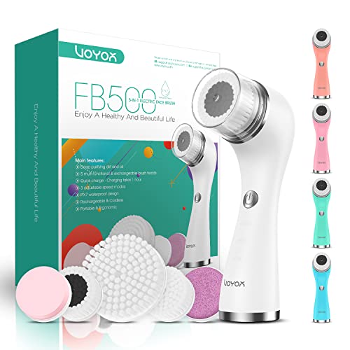VOYOR Gesichtsreinigungsbürste Wiederaufladbar, Spin Face Brush Wasserfestes 5-IN-1 Körperbürstenset für tiefe Hautreinigung, sanftes Peeling und Massage FB500 Cover