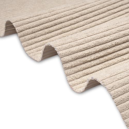 Image of Encasa XO Corduroy Fabric by the Meter, 59 inch Wide Premium 238 GSM Polyester Upholstery & Sewing Material, Soft Ribbed Light Grey Fabric for Sofa /Cushion Covers, Trousers, Curtains & DIY Crafts
