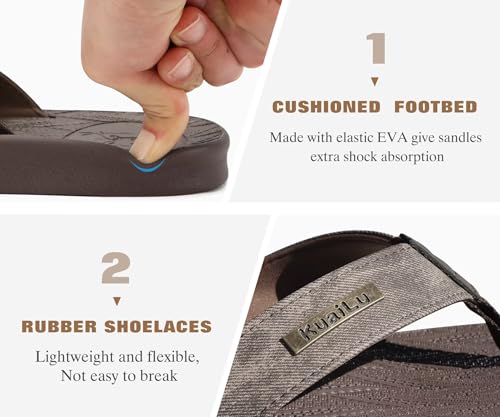 Image of KuaiLu Mens Flip Flops Arch Support Comfortable Summer Beach Thong Sandals Yoga Foam Cushion Slip on Slippers