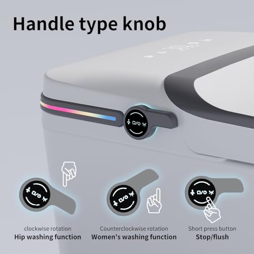 Inodoro inteligente de una pieza con bidé, inodoro moderno alargado para baños con agua tibia, doble descarga automática, operación por sensor de pie, asiento bidé calefactado, inodoro eléctrico sin tanque con pantalla LED miniatura 4