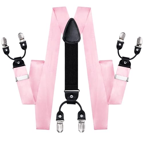 Image of Hi-Tie Men Suspender Bowtie Set Suspenders Pre-tied Bow Tie Pocket Square Cufflinks Adjustable Y Shape 6 Clips Braces Tuxedo