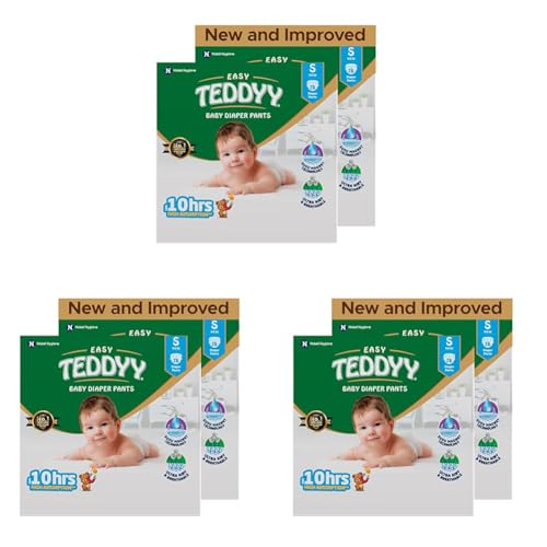 Image of TEDDYY Easy Baby S Size Diaper Pant Style |156 Count (Small) | 3-8 kg (Pack of 6) | Long Protection Hours | Anti-Bacterial | Airy Breathable Fit | Rapid Soaker Channels with Wetness Indicator
