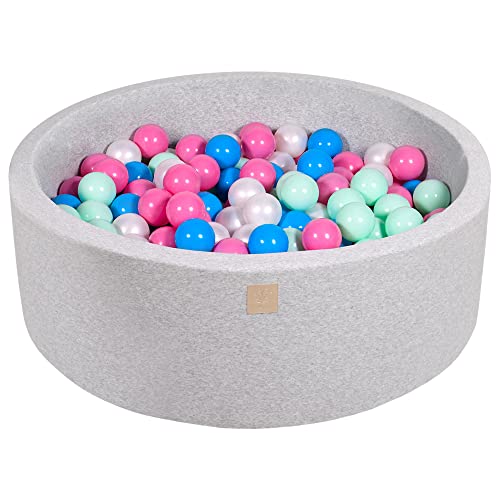 MEOWBABY Piscine À Balles 90X30cm/200 Balles ∅ 7Cm pour Bébé Enfant Bambin Jouets pour Les Tout-Petits Fabriqué de Jouet Rond Mousse Fabriqué en UE Gris Clair: Bleu/Blanc Perle/Rose Clair/Menthe