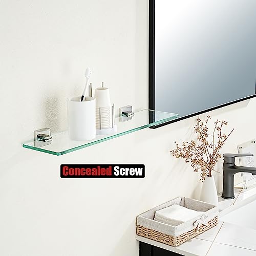 JQK Bathroom Glass Shelf, Floating Tempered Glass Shower Storage 20 by 5 inches, 304 Stainless Steel Polished Chrome Wall Mount 2 Pack 2 Pack, TGS201L20-CH-P2 by JQK - Image 5