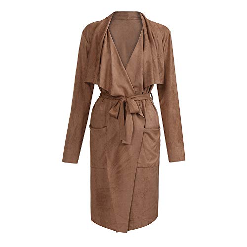 Women Long Sleeve Leather Open Front Short Cardigan Suit Jacket Solid Long Coat Coffee