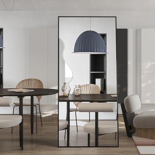 Full-Length Mirror,Super-Large Floor Mirror,with Bracket,Full-Length Mirror,Aluminum Alloy Whole-Body Mirrors,Tilt for The Living Room, Bedroom.(Black)