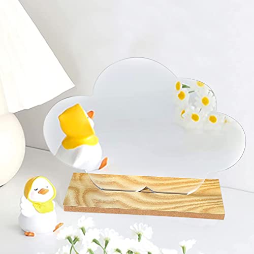 JINXIAN Miroir Aesthetic irrégulier en Acrylique Miroir de Maquillage en sans Cadre Miroirs de Table avec Base en Bois pour Bain, Chambre à Coucher Le Maquillage Salon Aesthetic Room Decor Cover