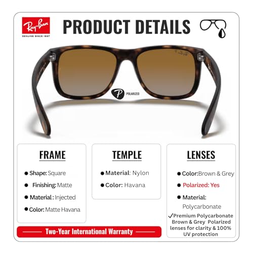 Image of Ray-Ban RB4165 JUSTIN CLASSIC Square Shaped Sunglasses for Men with Official RAYBAN Eyewear Kit