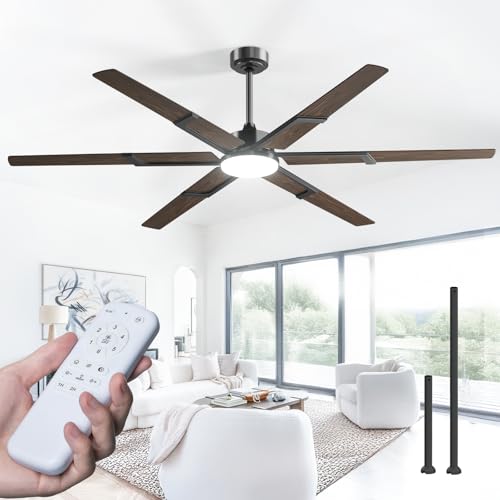 Image of Amico Ceiling Fans with Lights and Remote, 72 Inch Walnut Indoor /Outdoor Ceiling Fan with 6 Speed, Reversible DC Motor, 3CCT, Dimmable, Noiseless modern ceiling fan for Bedroom, Living Room, Patio