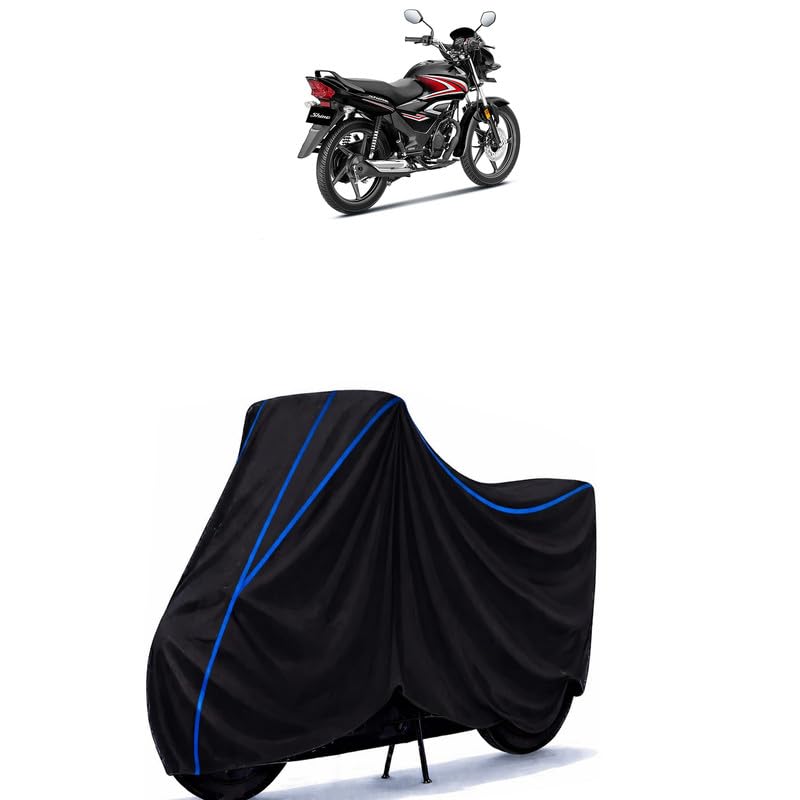 Image of CB Shine Bike Cover Water Resistant Universal Motorcycle Rain | Heavy Duty UV Protection, Dust, Scratch Indoor Outdoor All Weather with Black Blue Piping Elastic