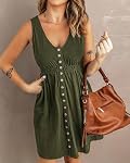 BTFBM Mini Robe sans manches Col rond Bouton vers le bas Une ligne de soleil Robe haute taille, Swing robe d'été pour les femmes, au-dessus de la longueur du genou, courte robe en tricot côtelé, tenues de vacances pour les dames