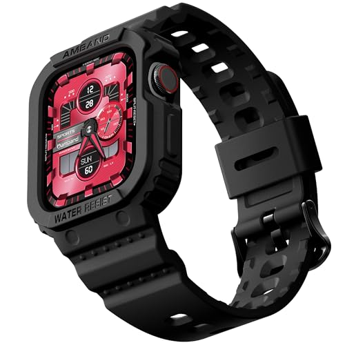 amBand Compatible for Apple Watch Band 41mm 40mm 38mm with Bumper Case, Rugged Men Women Bands for iWatch SE 3 SE2nd SE Series 9 8 7 6 5 4 3 2, Sport Military Protective Cases Drop-Proof, Matte Black
