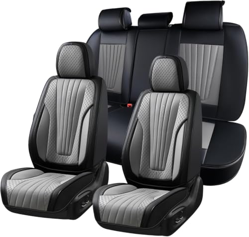 Image of FLORICH Car Seat Covers, Premium Leatherette Car Seat Covers Full Set, Automotive Vehicle Seat Cushions Front Seats and Back, Waterproof Seat Protectors for Sedans Cars SUV Trucks, Black&Gray