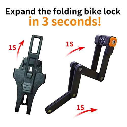 Ikaufen Folding Bike Lock, Compact Bike Lock For Bicycle Scooter Motorcycle Chain Lock, Heavy Duty Anti Theft Bicycle Locks With Mounting Bracket 4-Digit Foldable Bike Lock #TOP4
