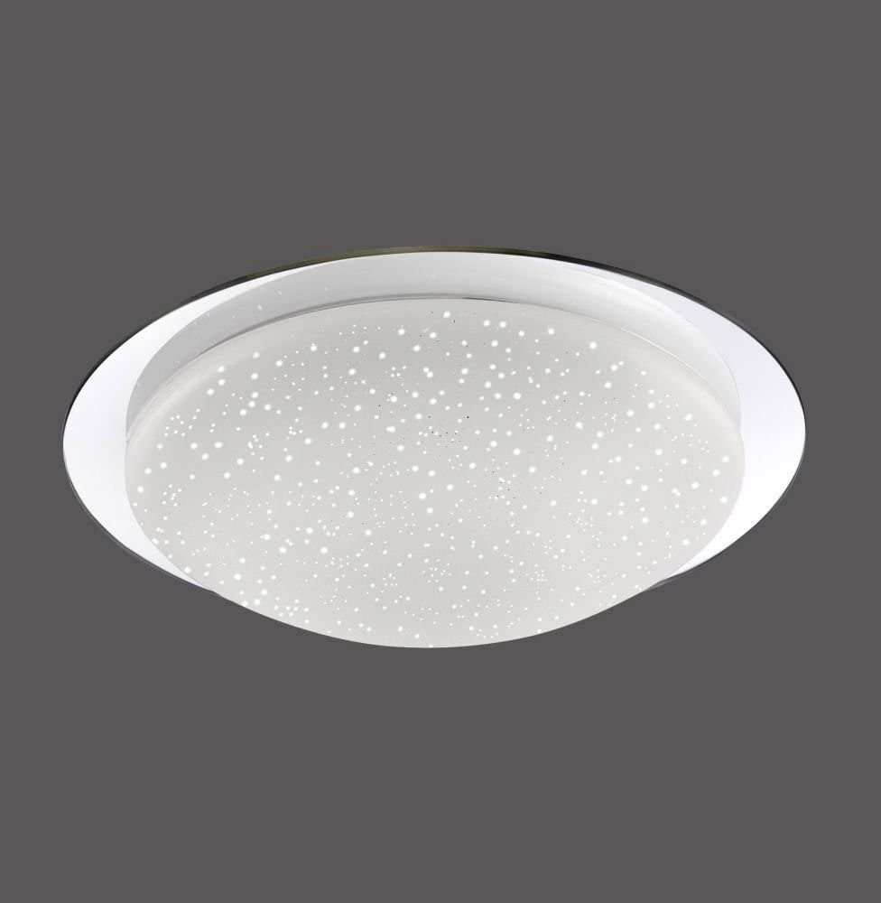 LeuchtenDirekt LED Deckenleuchte, D=38cm, Chrom, Sternenhimmel IP44 Bad | spritzwassergeschützt, Dimmbar über Wandschalter, Farbtemperatur einstellbar, Warmweiss - Kaltweiss, Badlampe