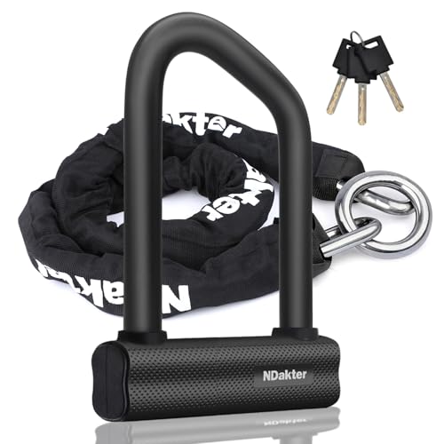 Image of NDakter Motorcycle Chain Locks, Heavy Duty Anti Theft - 18mm Shackle, 4FT x 12mm Thickness Security Chain, Bike U Lock with 3 Keys for Ebike, Escooter, Moped and Gate