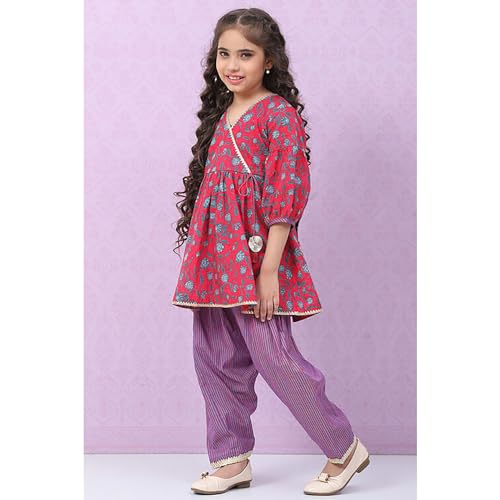Image of BIBA Girl Cotton Flared Printed Suit Set