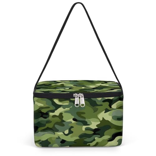 Fashion Camouflage Green Lunch Bags for Women Men 9 Cans, Hot & Cold Food Delivery Bag Insulated Grocery Bag Insulated Lunch Box Camo Skin Cooler Bag for Office Work Picnic Beach