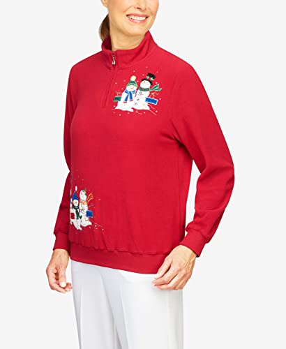 Alfred Dunner Womens Petite Women's Snow Much Fun Snowmen Pullover Blouse, Red, Large Petite Us #TOP7