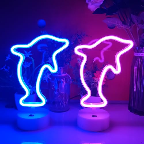 Image of JYWJ Dolphin LED Neon Light With Holder Base Desktop Wall Decoration Signs